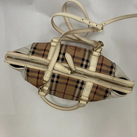 BURBERRY HAYMARKET PATENT COLOURS MEDIUM CHATTON CHECK TOTE WHITE - Picture 4 of 16